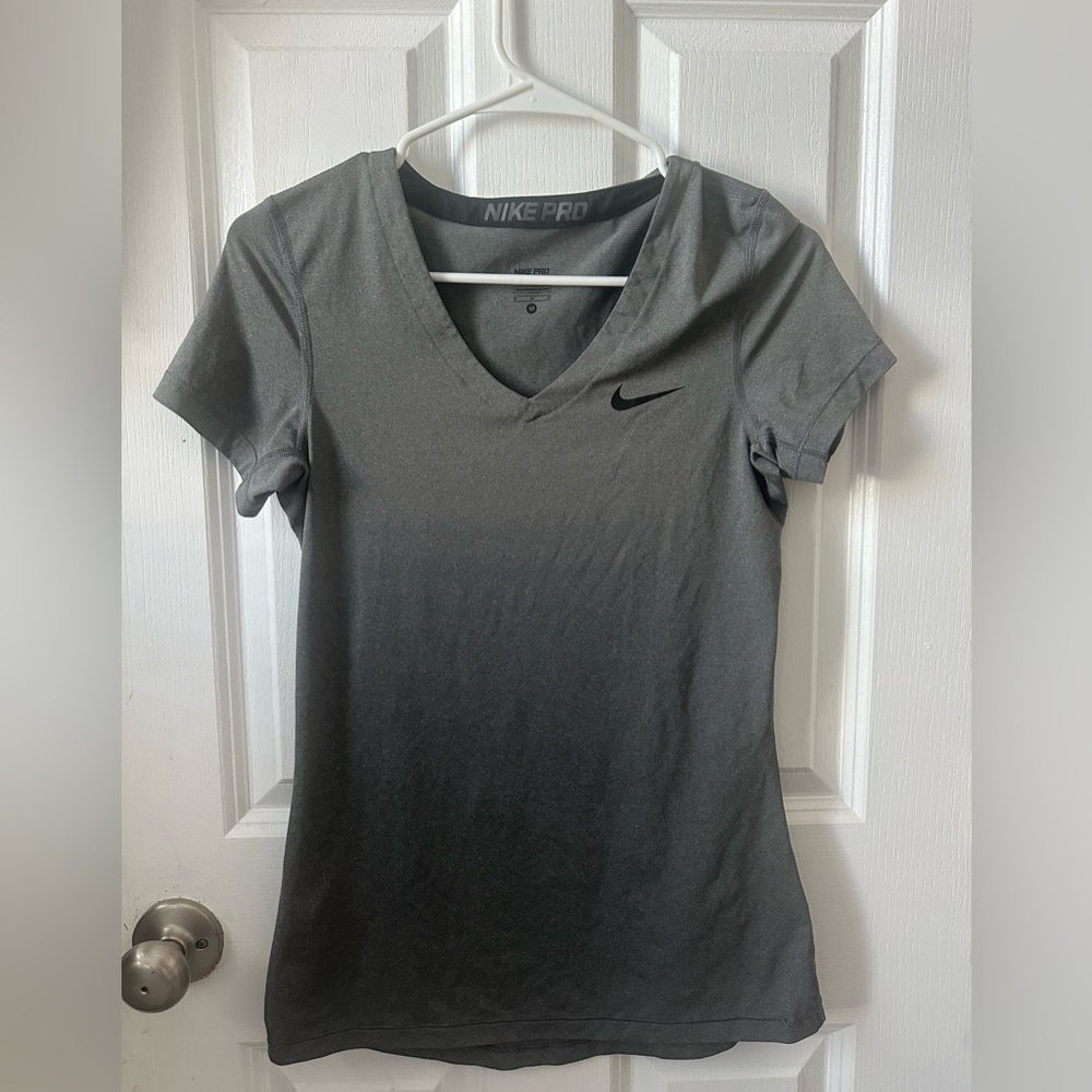Nike Pro Women's Black and Gray V-Neck Tee